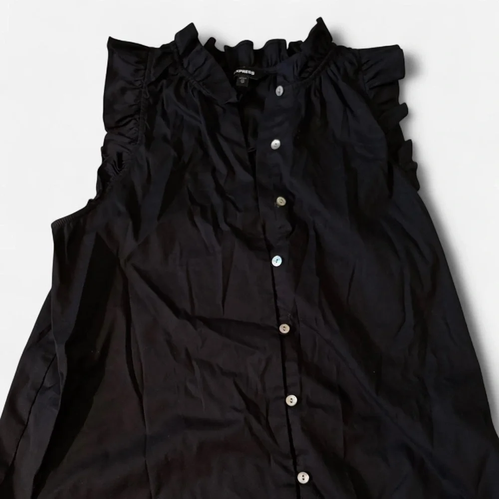 Express Black Button-Down Ruffle Blouse - Picture 1 of 4